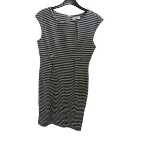 Calvin Klein classy gray black striped fitted dress sophisticated sz 4 85% cottn